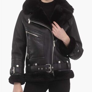 GORSKI Black Leather Shearling Jacket